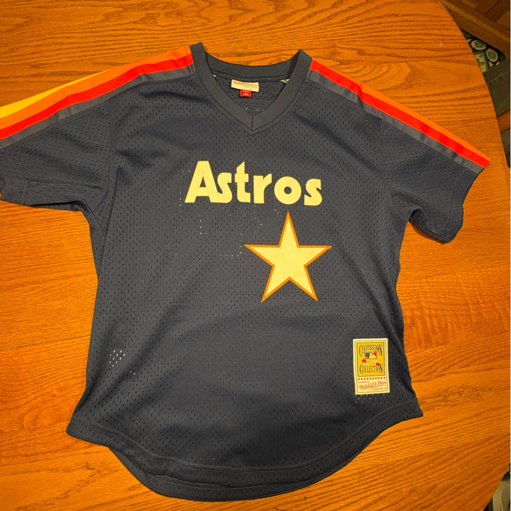 Astros Men's Navy Blue Jersey with Red and Orange Accents